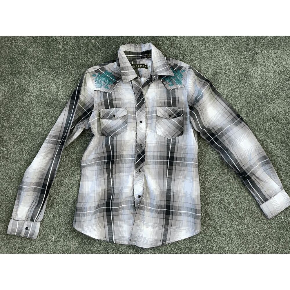 Roper Plaid Button Down Embroidered Shirt Adult Small
